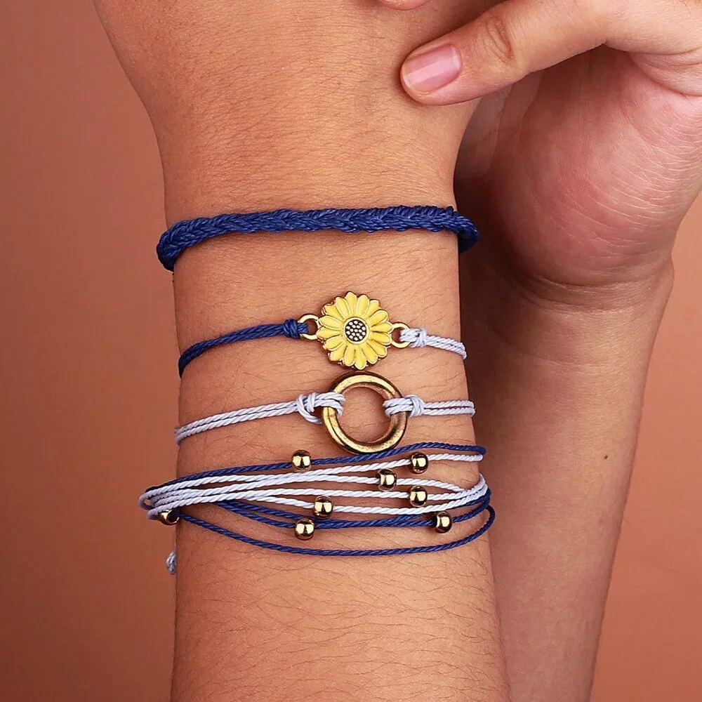 Sunflower String Bracelet Handmade Braided Rope Charms Boho Surfer Bracelet for